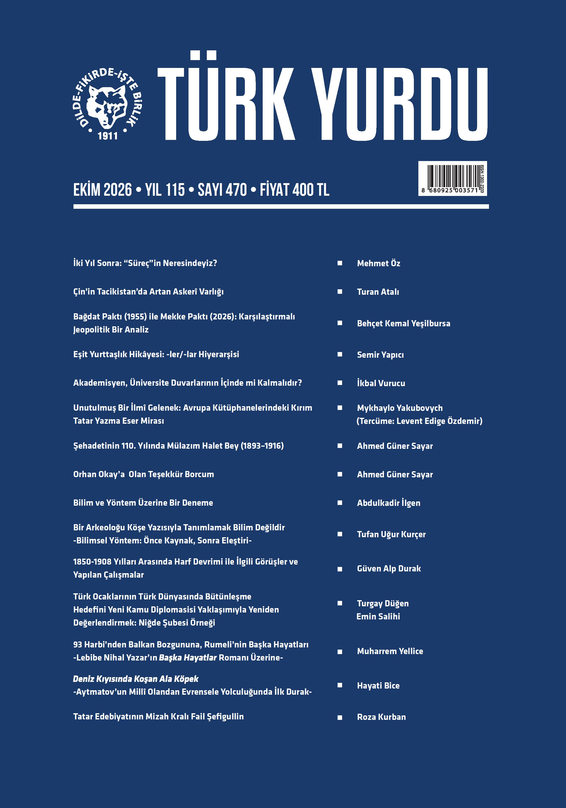 Türk Yurdu Ekim 2026